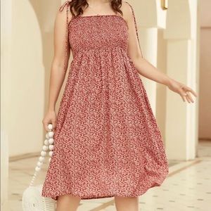 Red Floral Cami Midi Dress